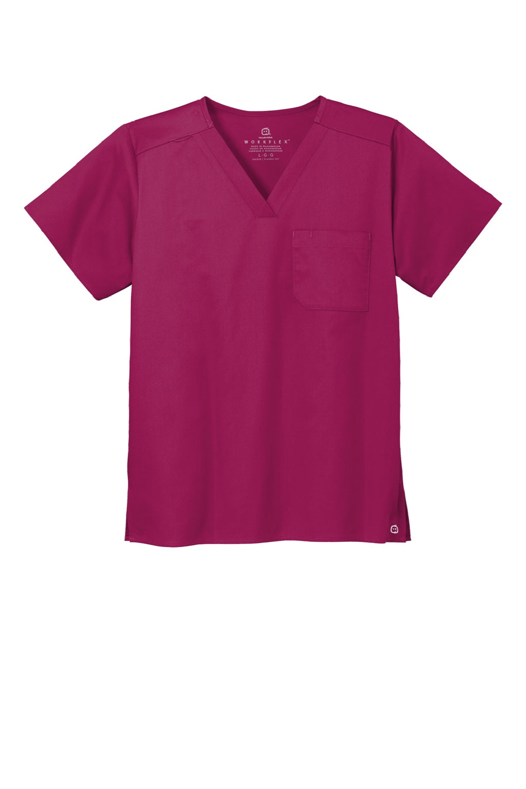 Wonderwink WW3160 Unisex WorkFlex Short Sleeve V-Neck Shirt w/ Pocket Wine Flat Front