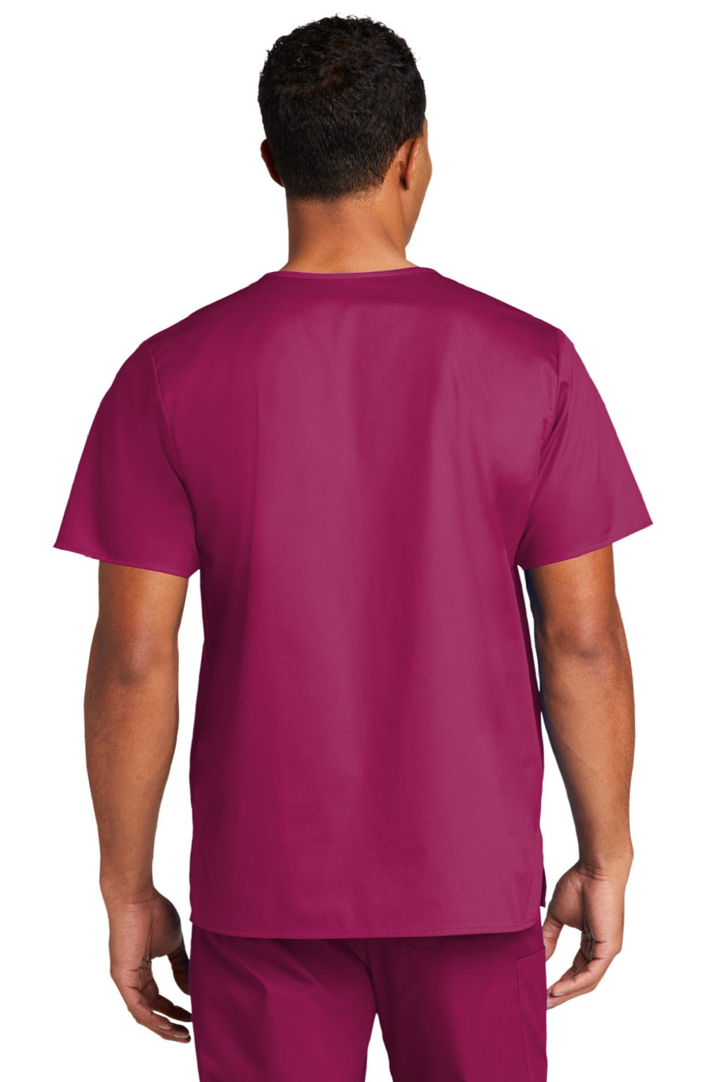 Wonderwink WW3160 Unisex WorkFlex Short Sleeve V-Neck Shirt w/ Pocket Wine Model Back