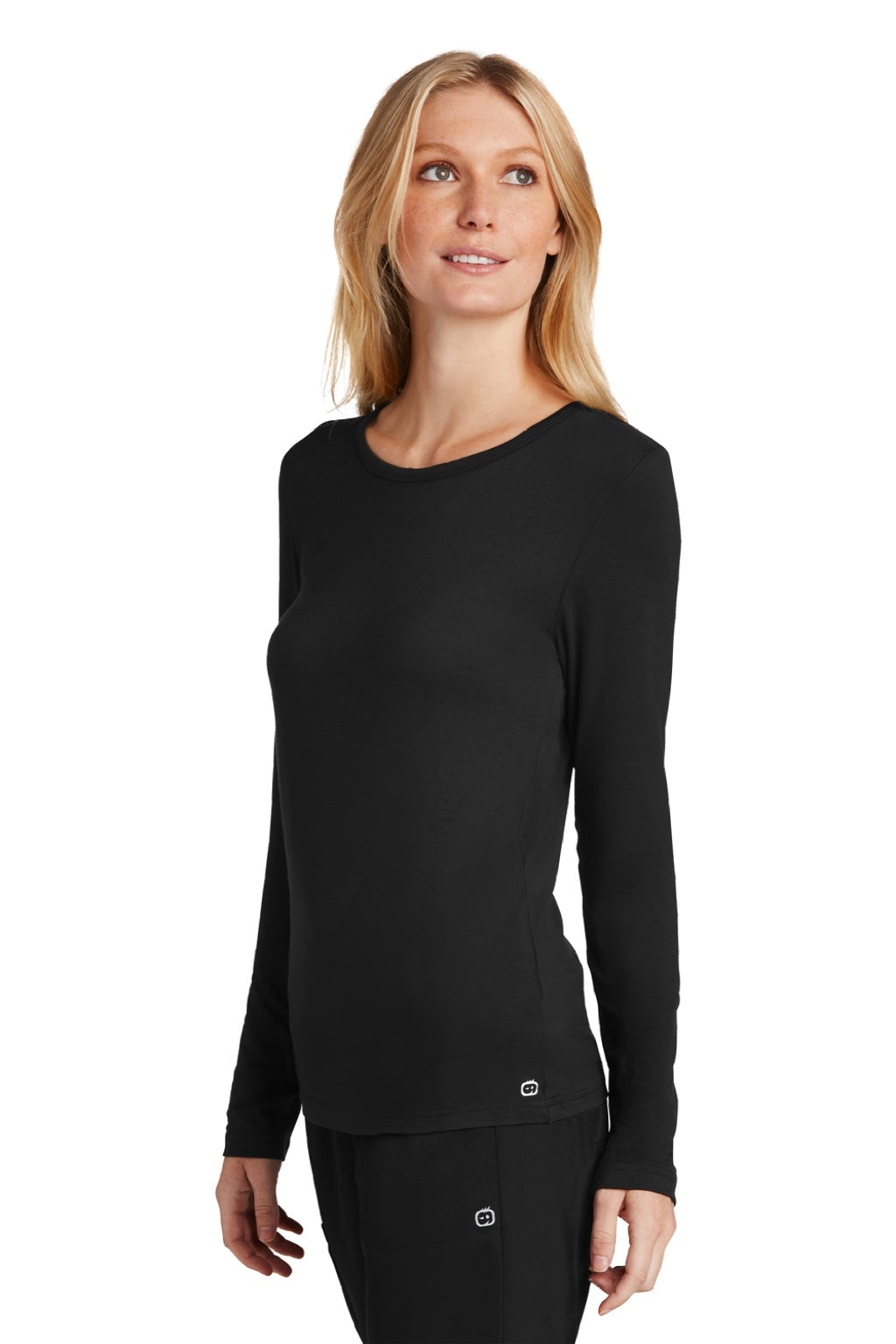 Wonderwink WW4029 Womens Long Sleeve Crewneck Layer T-Shirt Black Model 3Q