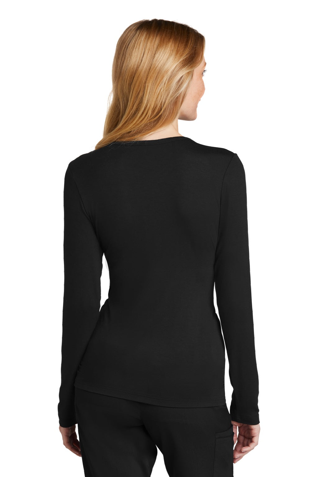 Wonderwink WW4029 Womens Long Sleeve Crewneck Layer T-Shirt Black Model Back