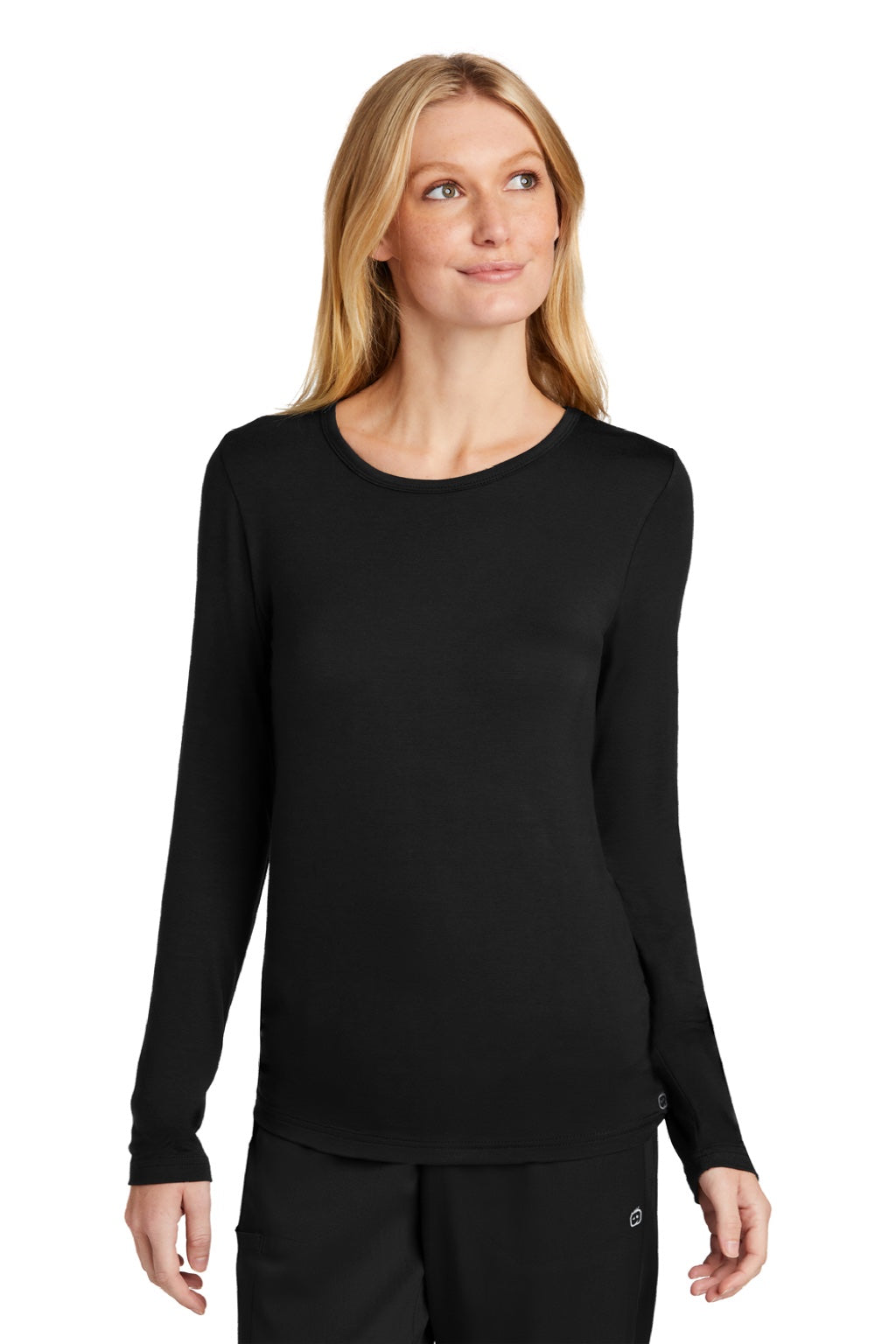 Wonderwink WW4029 Womens Long Sleeve Crewneck Layer T-Shirt Black Model Front