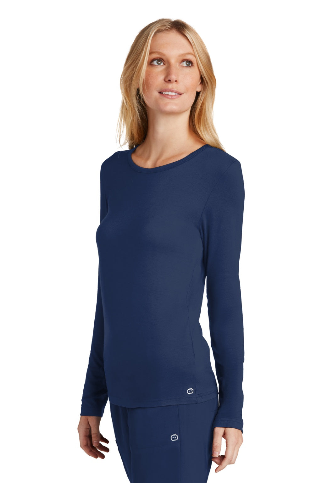 Wonderwink WW4029 Womens Long Sleeve Crewneck Layer T-Shirt Navy Blue Model 3Q