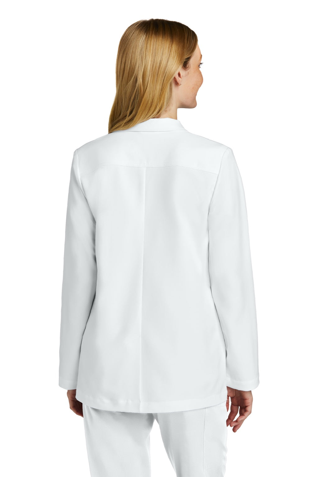 Wonderwink WW4072 Womens Consultation Lab Coat w/ Pockets White Model Back