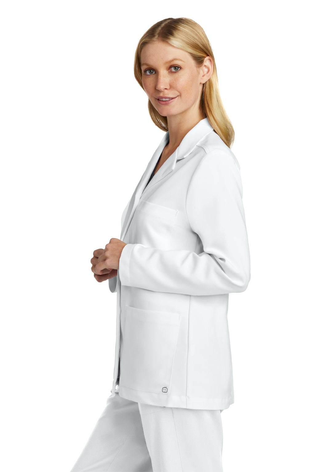 Wonderwink WW4072 Womens Consultation Lab Coat w/ Pockets White Model Side