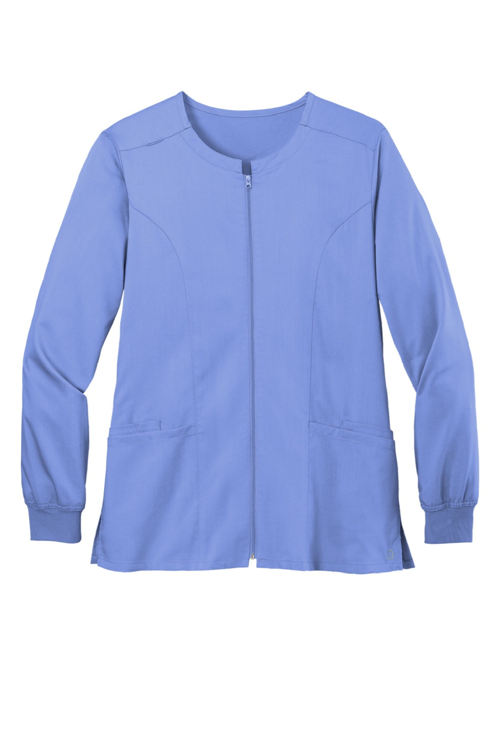 Wonderwink WW4088 Womens Premiere Flex Full Zip Scrub Jacket w/ Pockets Ceil Blue Flat Front