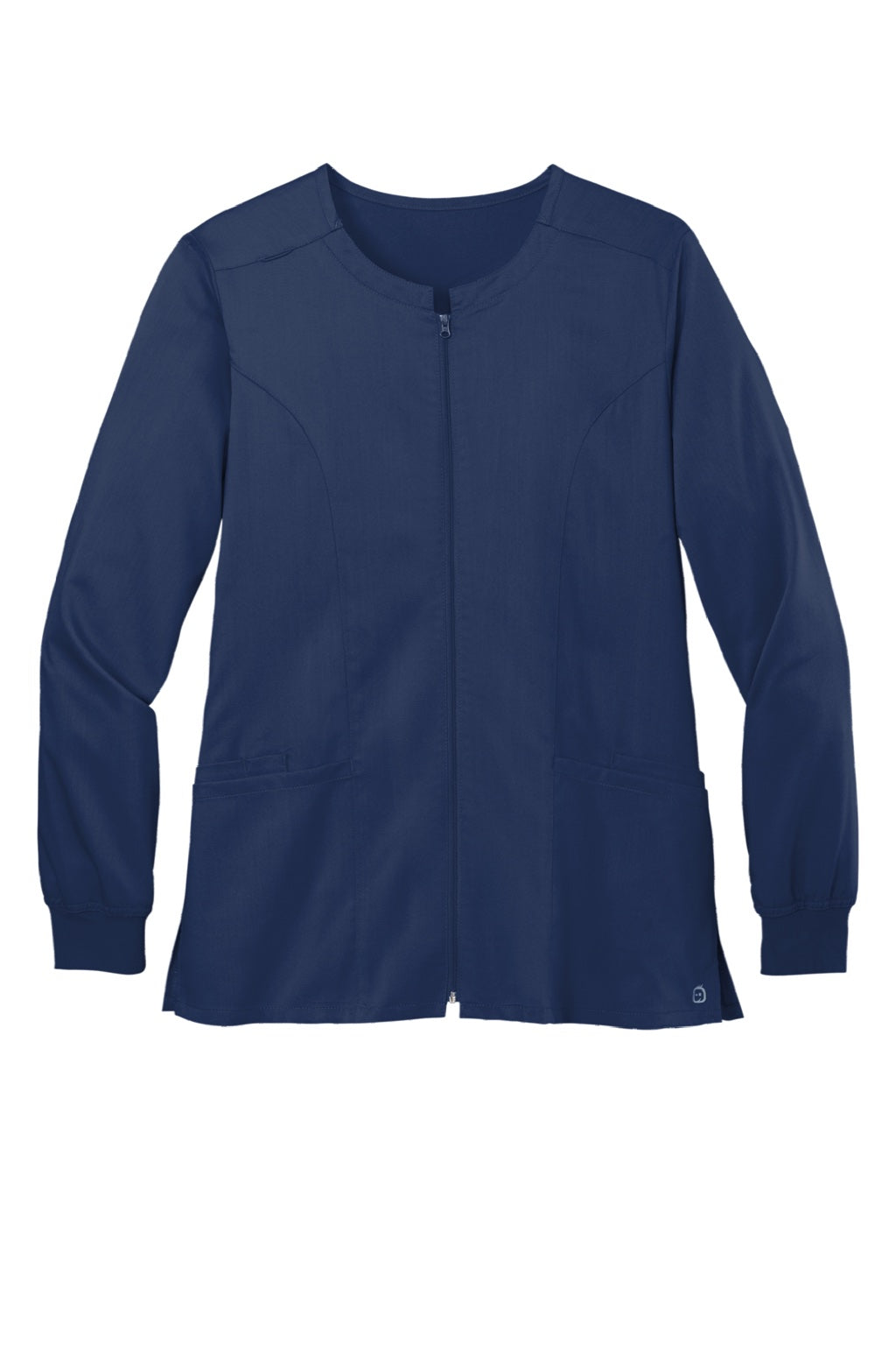 Wonderwink WW4088 Womens Premiere Flex Full Zip Scrub Jacket w/ Pockets Navy Blue Flat Front