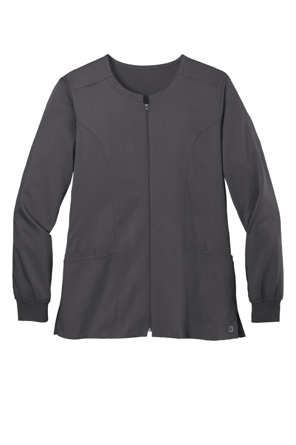 Wonderwink WW4088 Womens Premiere Flex Full Zip Scrub Jacket w/ Pockets Pewter Grey Flat Front