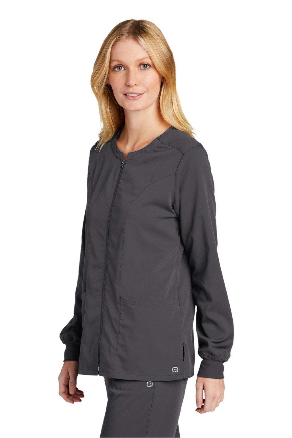 Wonderwink WW4088 Womens Premiere Flex Full Zip Scrub Jacket w/ Pockets Pewter Grey Model 3Q