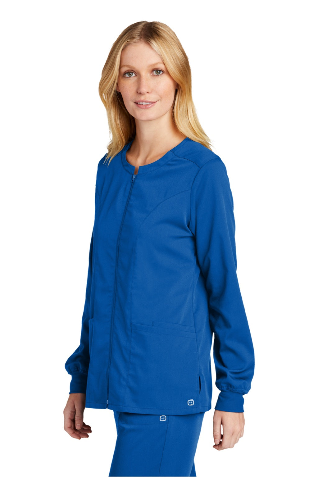 Wonderwink WW4088 Womens Premiere Flex Full Zip Scrub Jacket w/ Pockets Royal Blue Model 3Q