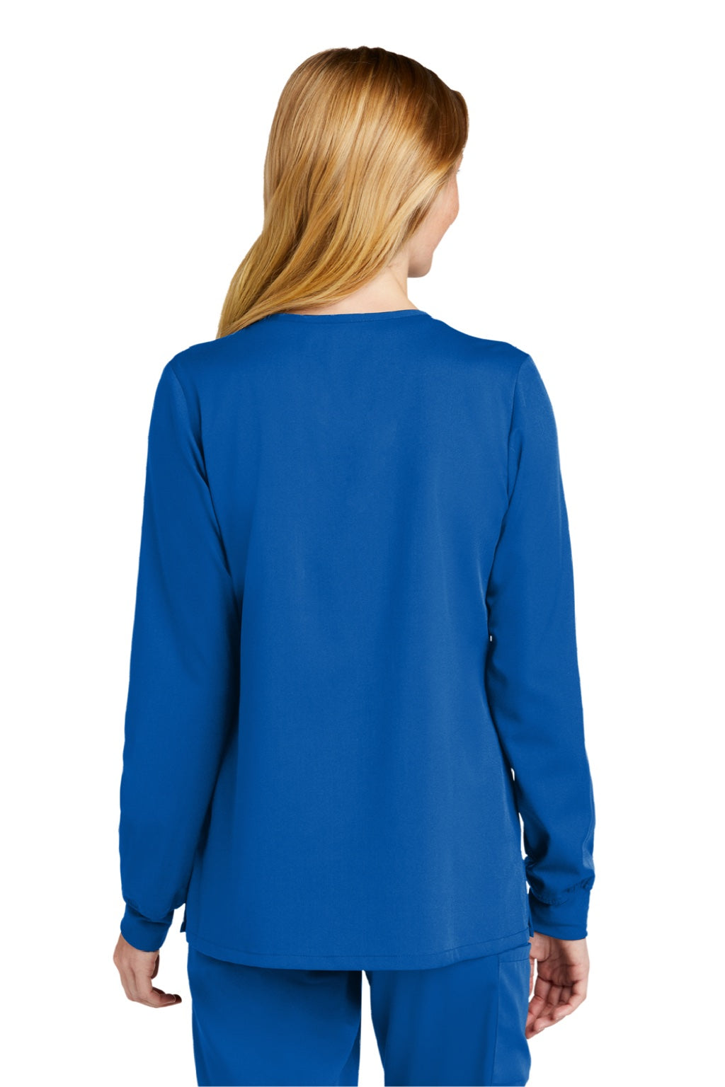 Wonderwink WW4088 Womens Premiere Flex Full Zip Scrub Jacket w/ Pockets Royal Blue Model Back
