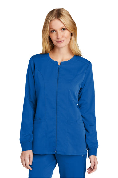 Wonderwink WW4088 Womens Premiere Flex Full Zip Scrub Jacket w/ Pockets Royal Blue Model Front
