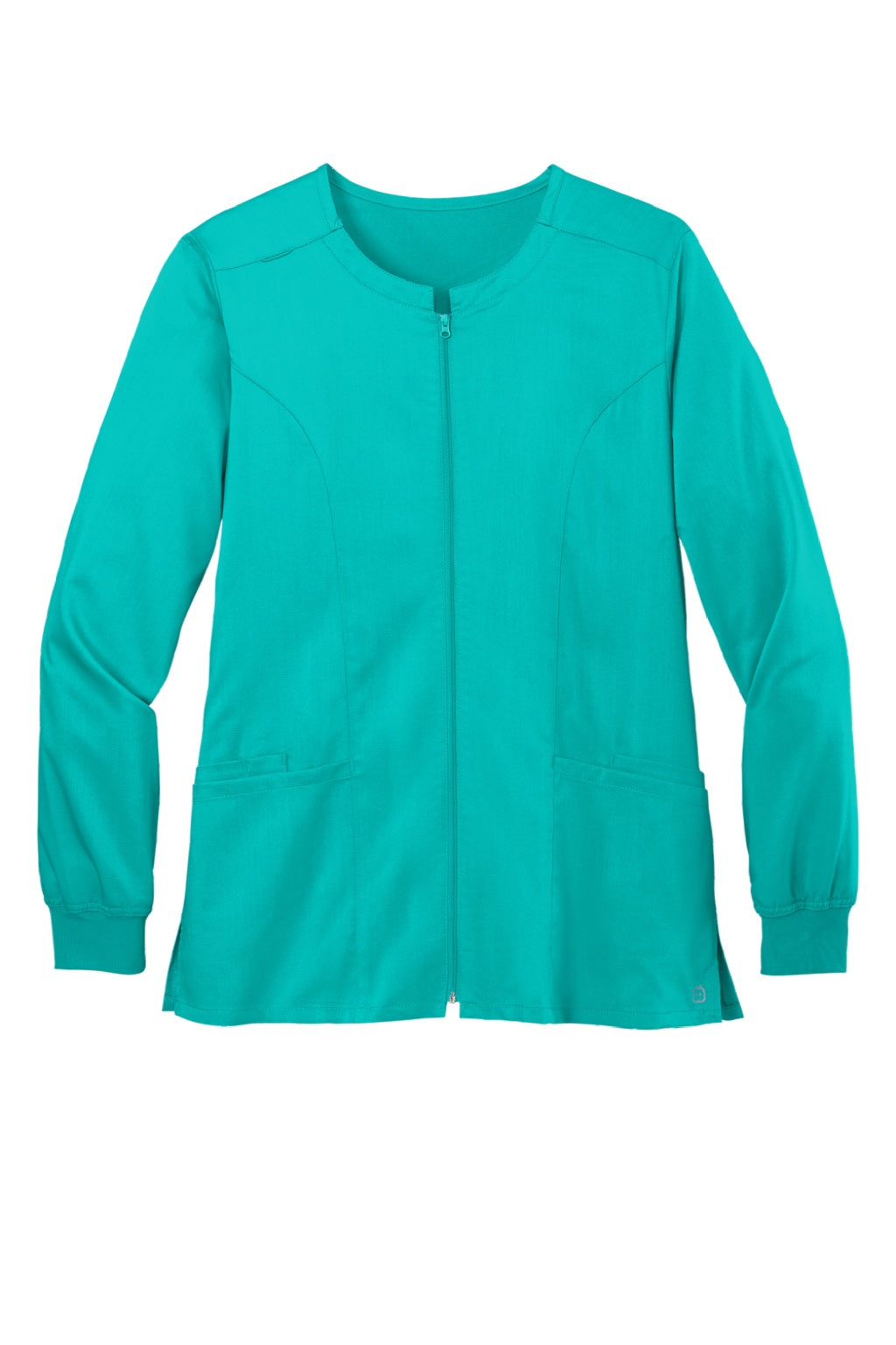 Wonderwink WW4088 Womens Premiere Flex Full Zip Scrub Jacket w/ Pockets Teal Blue Flat Front
