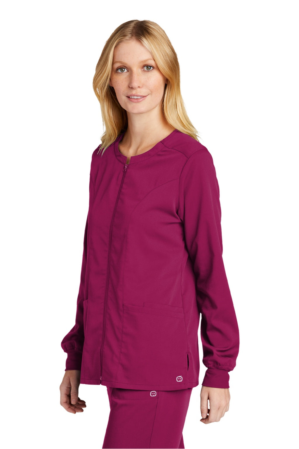 Wonderwink WW4088 Womens Premiere Flex Full Zip Scrub Jacket w/ Pockets Wine Model 3Q