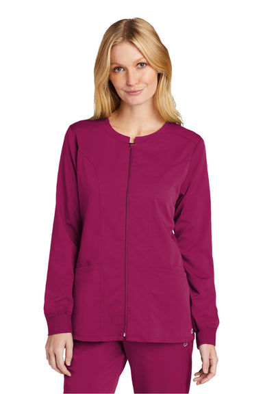 Wonderwink WW4088 Womens Premiere Flex Full Zip Scrub Jacket w/ Pockets Wine Model Front