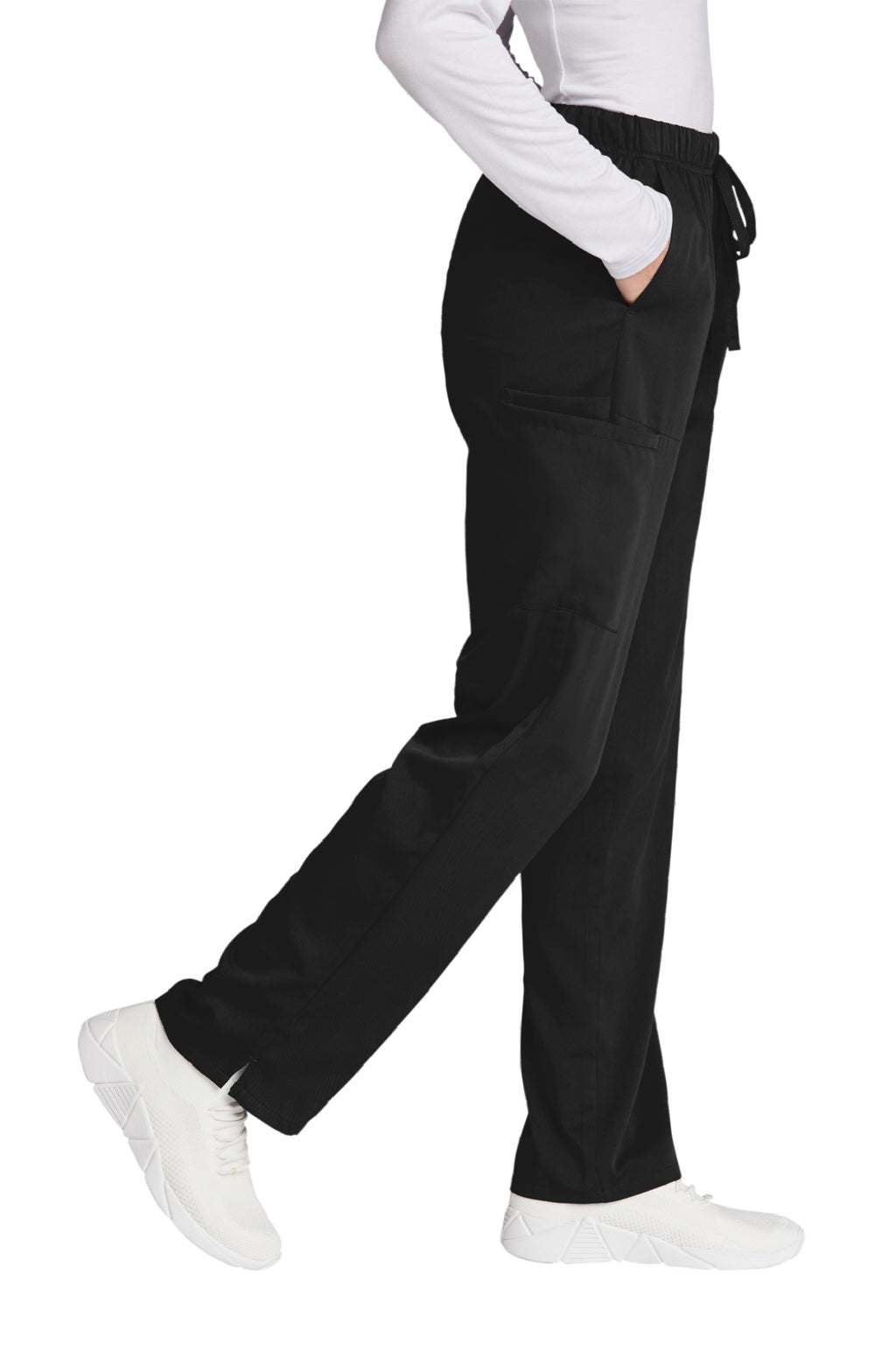 Wonderwink WW4158 Womens Premiere Flex Cargo Pants w/ Pockets Black Model Side