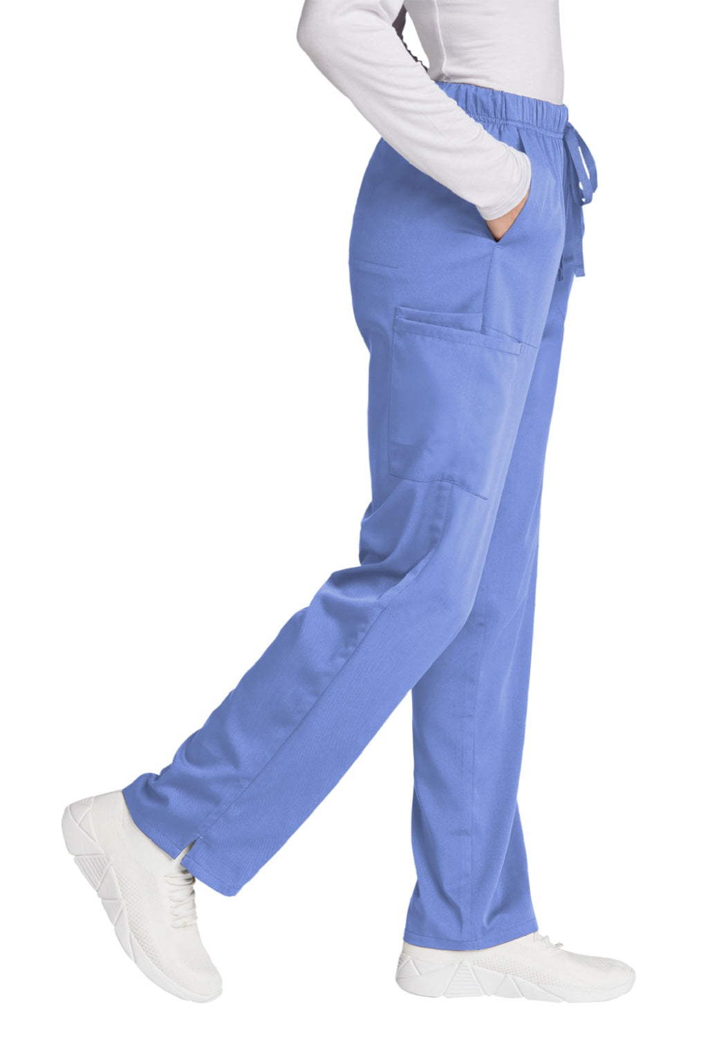 Wonderwink WW4158 Womens Premiere Flex Cargo Pants w/ Pockets Ceil Blue Model Side