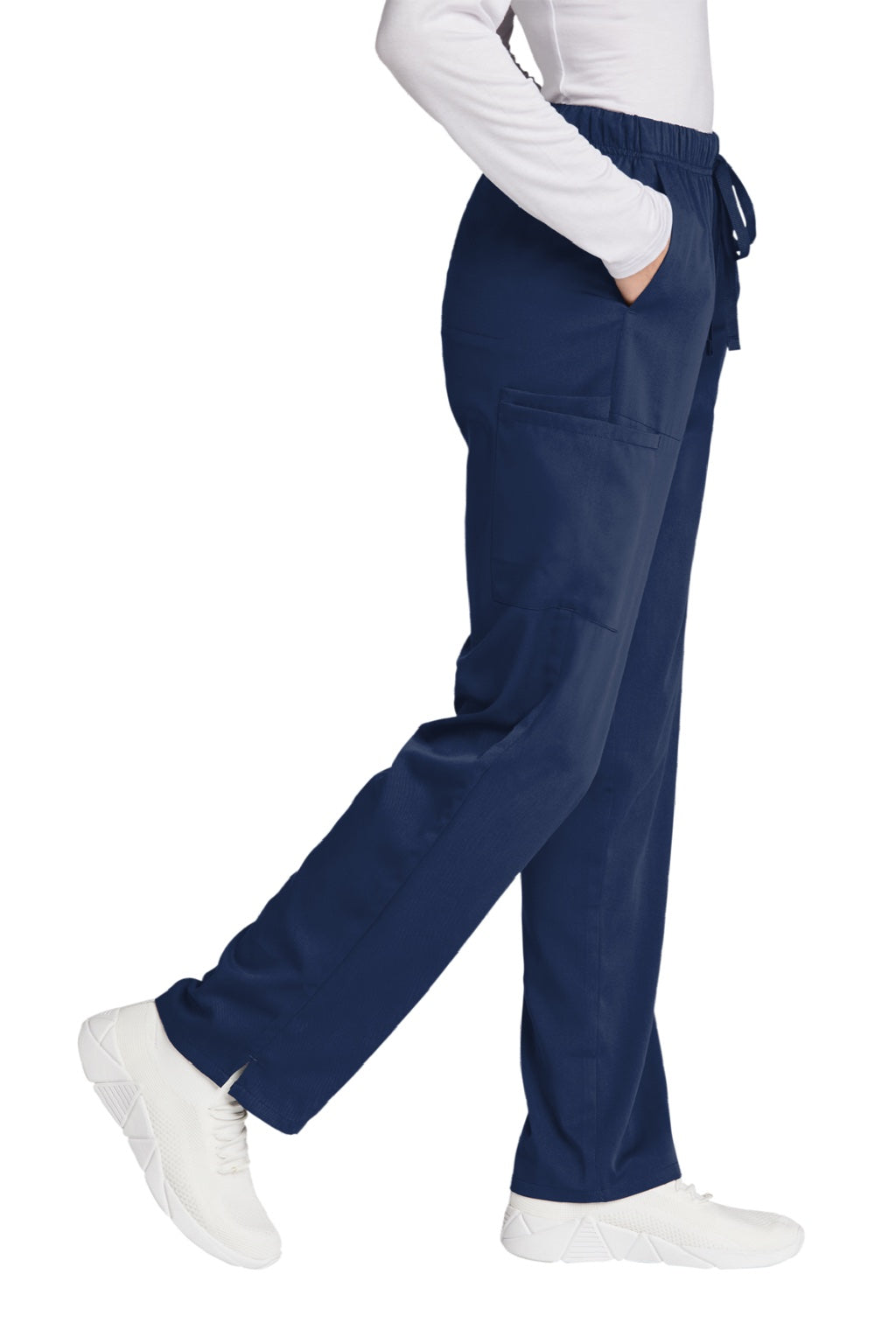 Wonderwink WW4158 Womens Premiere Flex Cargo Pants w/ Pockets Navy Blue Model Side