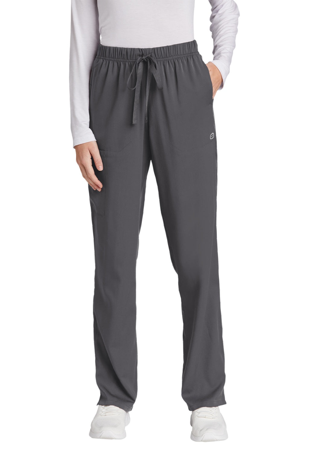 Wonderwink WW4158 Womens Premiere Flex Cargo Pants w/ Pockets Pewter Grey Model Front