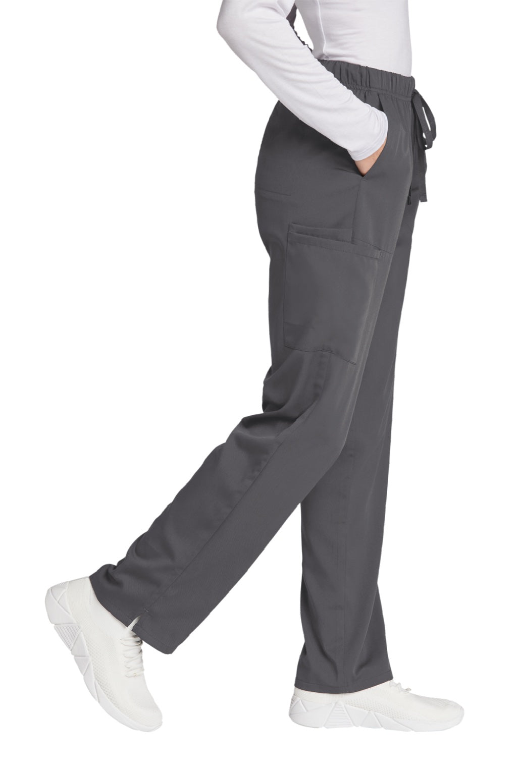 Wonderwink WW4158 Womens Premiere Flex Cargo Pants w/ Pockets Pewter Grey Model Side