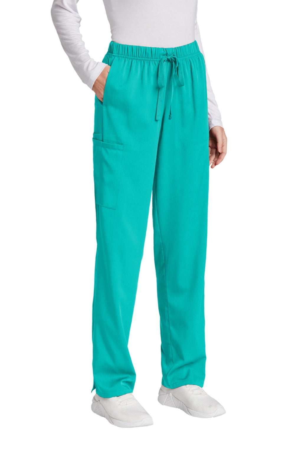 Wonderwink WW4158 Womens Premiere Flex Cargo Pants w/ Pockets Teal Blue Model 3Q