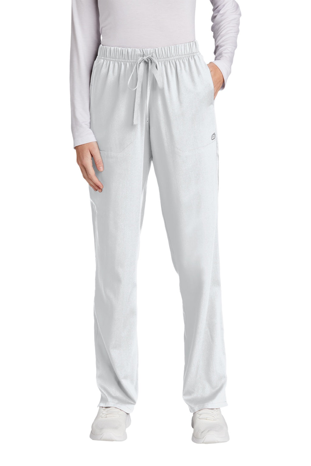 Wonderwink WW4158 Womens Premiere Flex Cargo Pants w/ Pockets White Model Front