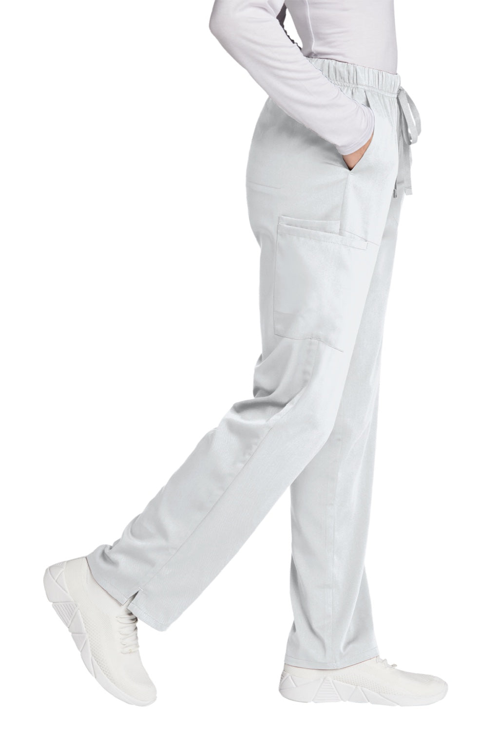 Wonderwink WW4158 Womens Premiere Flex Cargo Pants w/ Pockets White Model Side