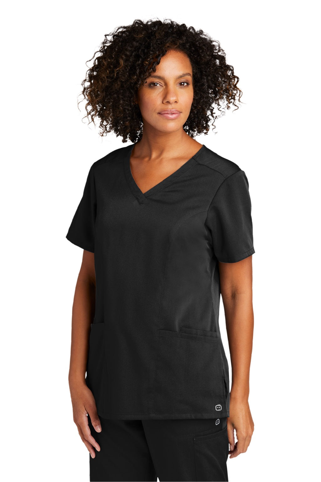 Wonderwink WW4168 Womens Premiere Flex Short Sleeve V-Neck Shirt w/ Pockets Black Model 3Q