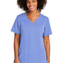 Wonderwink Womens Premiere Flex Short Sleeve V-Neck Shirt w/ Pockets - Ceil Blue