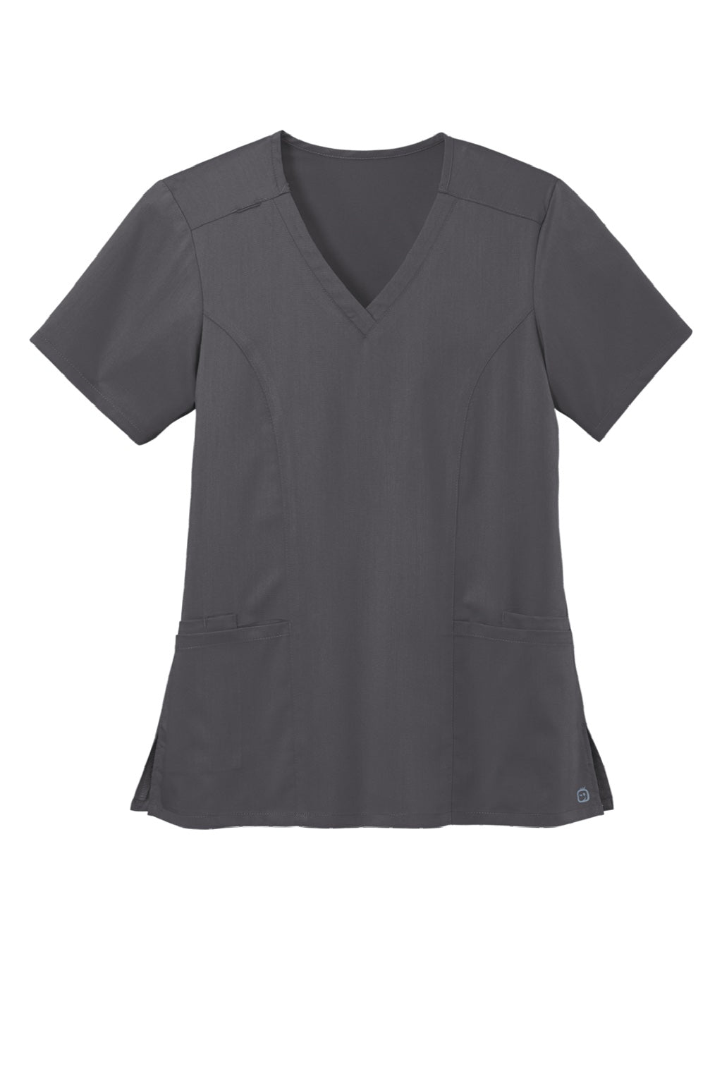 Wonderwink WW4168 Womens Premiere Flex Short Sleeve V-Neck Shirt w/ Pockets Pewter Grey Flat Front