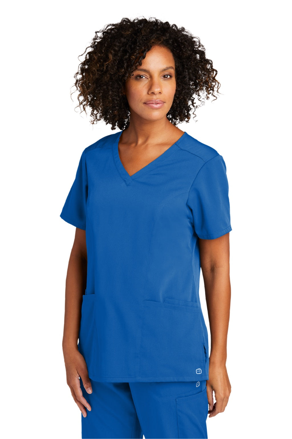 Wonderwink WW4168 Womens Premiere Flex Short Sleeve V-Neck Shirt w/ Pockets Royal Blue Model 3Q