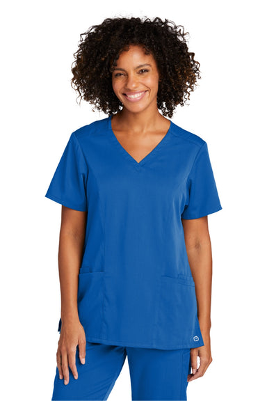 Wonderwink WW4168 Womens Premiere Flex Short Sleeve V-Neck Shirt w/ Pockets Royal Blue Model Front