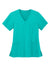 Wonderwink WW4168 Womens Premiere Flex Short Sleeve V-Neck Shirt w/ Pockets Teal Blue Flat Front