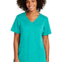 Wonderwink Womens Premiere Flex Short Sleeve V-Neck Shirt w/ Pockets - Teal Blue