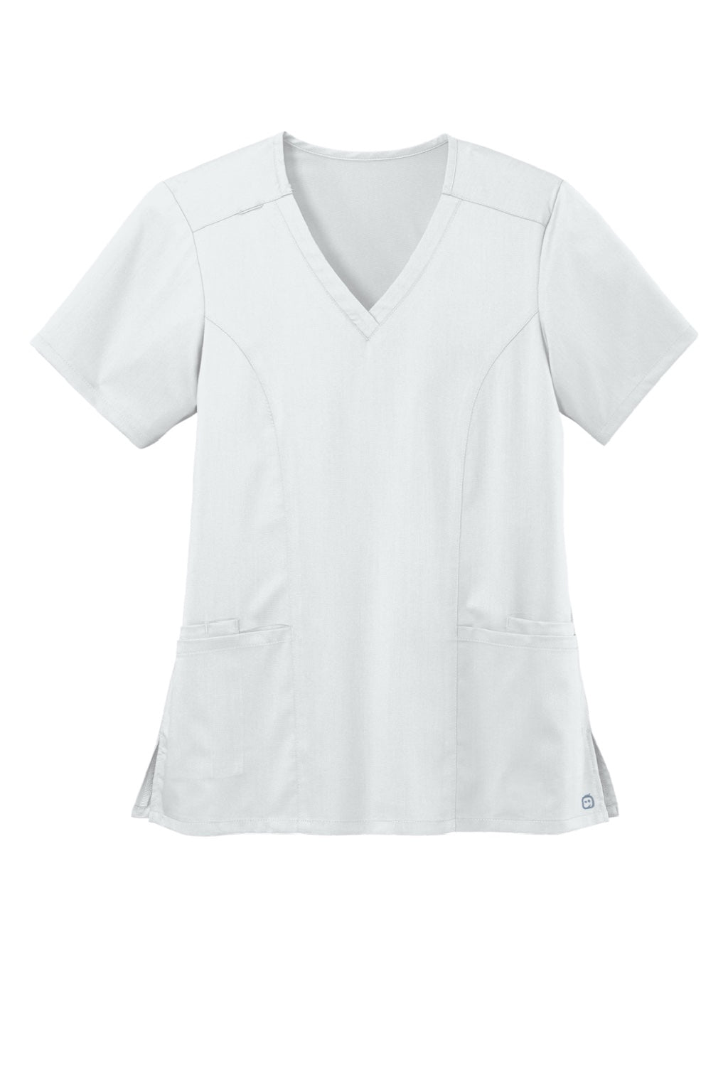 Wonderwink WW4168 Womens Premiere Flex Short Sleeve V-Neck Shirt w/ Pockets White Flat Front