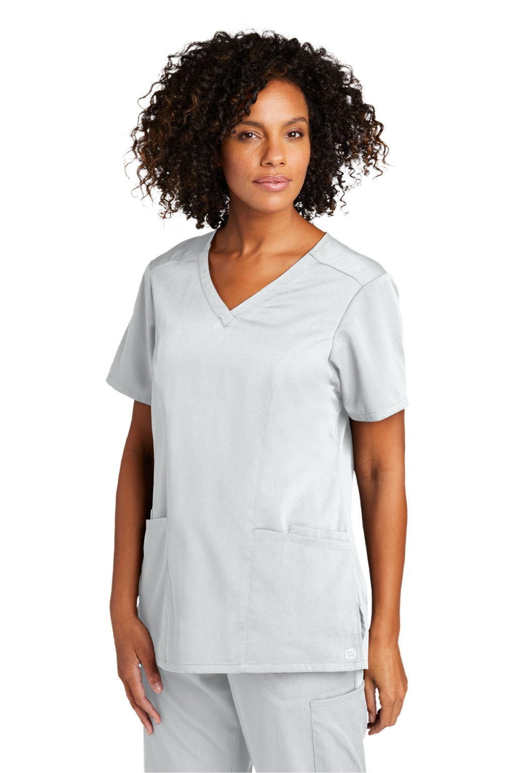 Wonderwink WW4168 Womens Premiere Flex Short Sleeve V-Neck Shirt w/ Pockets White Model 3Q