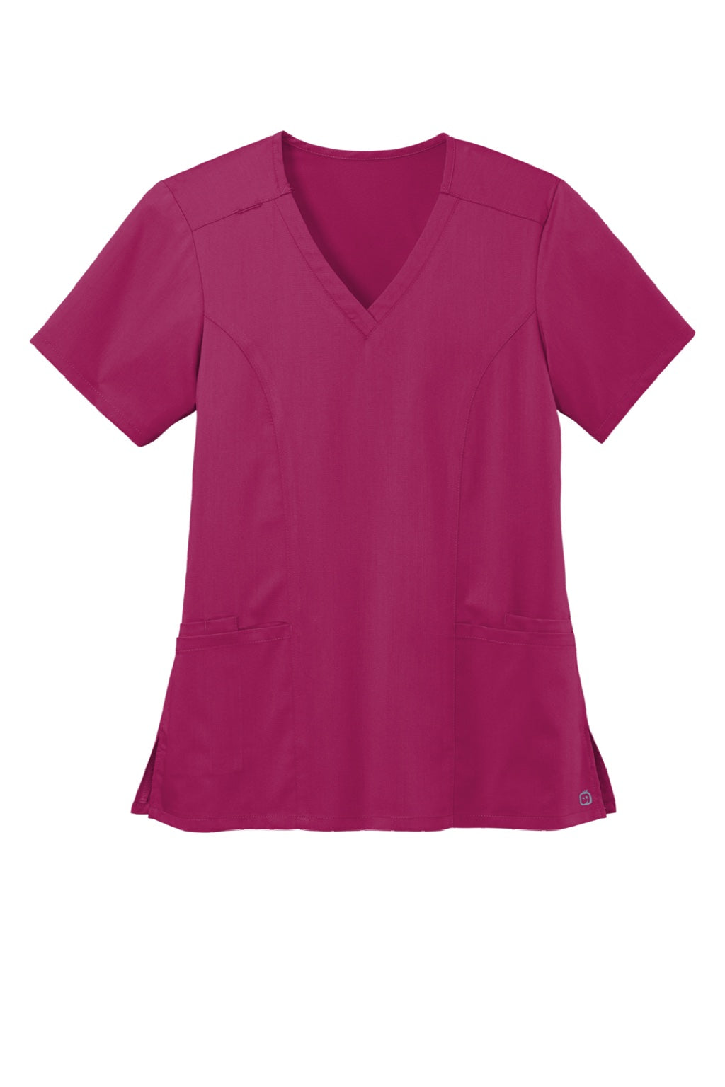 Wonderwink WW4168 Womens Premiere Flex Short Sleeve V-Neck Shirt w/ Pockets Wine Flat Front