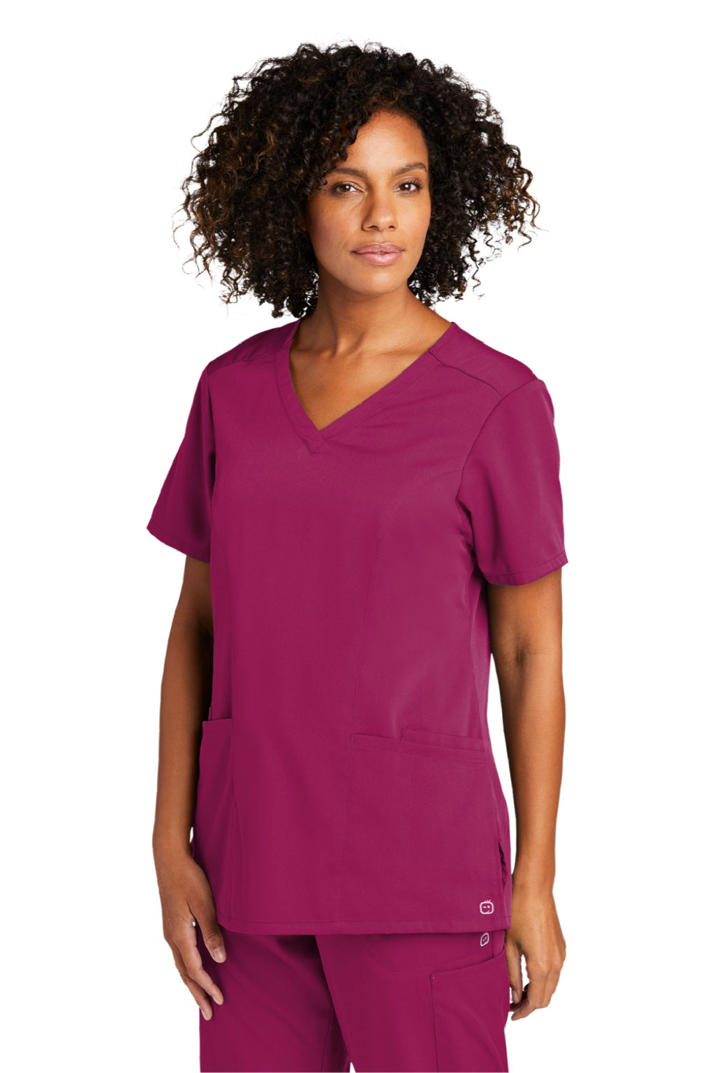 Wonderwink WW4168 Womens Premiere Flex Short Sleeve V-Neck Shirt w/ Pockets Wine Model 3Q
