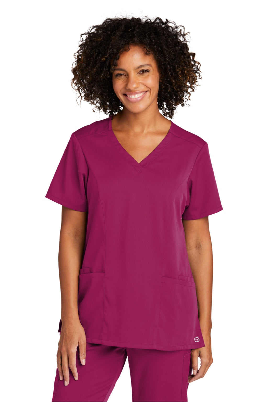 Wonderwink WW4168 Womens Premiere Flex Short Sleeve V-Neck Shirt w/ Pockets Wine Model Front