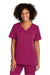 Wonderwink WW4168 Womens Premiere Flex Short Sleeve V-Neck Shirt w/ Pockets Wine Model Front