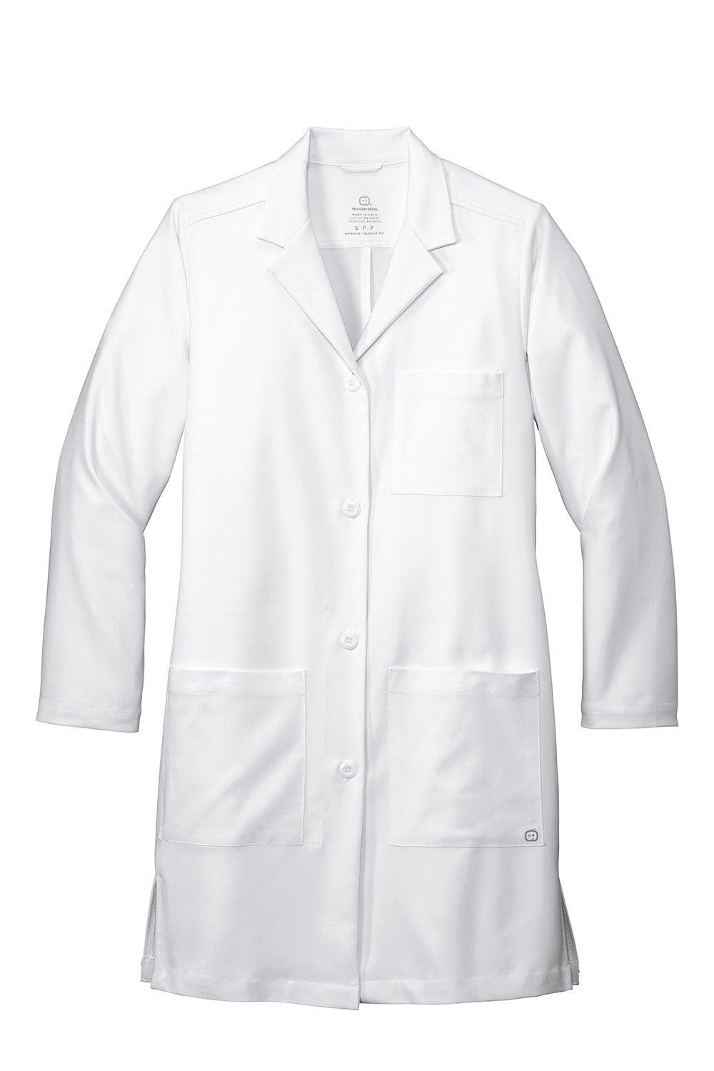 WonderWink WW4172 Womens Long Lab Coat White Flat Front