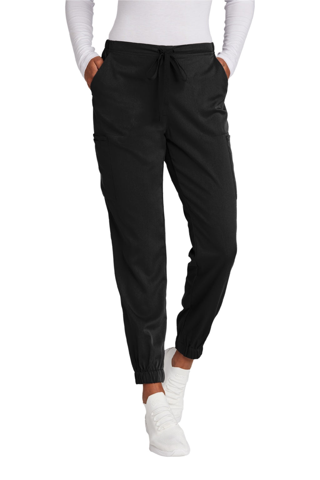 Wonderwink WW4258 Womens Premiere Flex Jogger Pants w/ Pockets Black Model Front