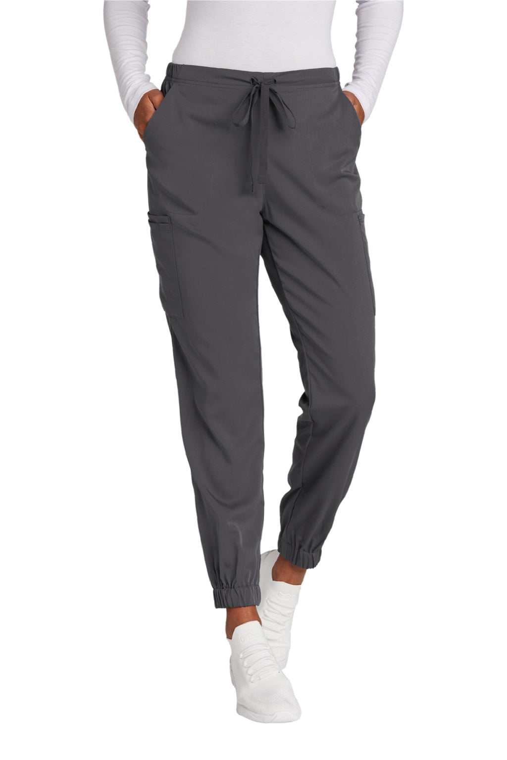 Wonderwink WW4258 Womens Premiere Flex Jogger Pants w/ Pockets Pewter Grey Model Front