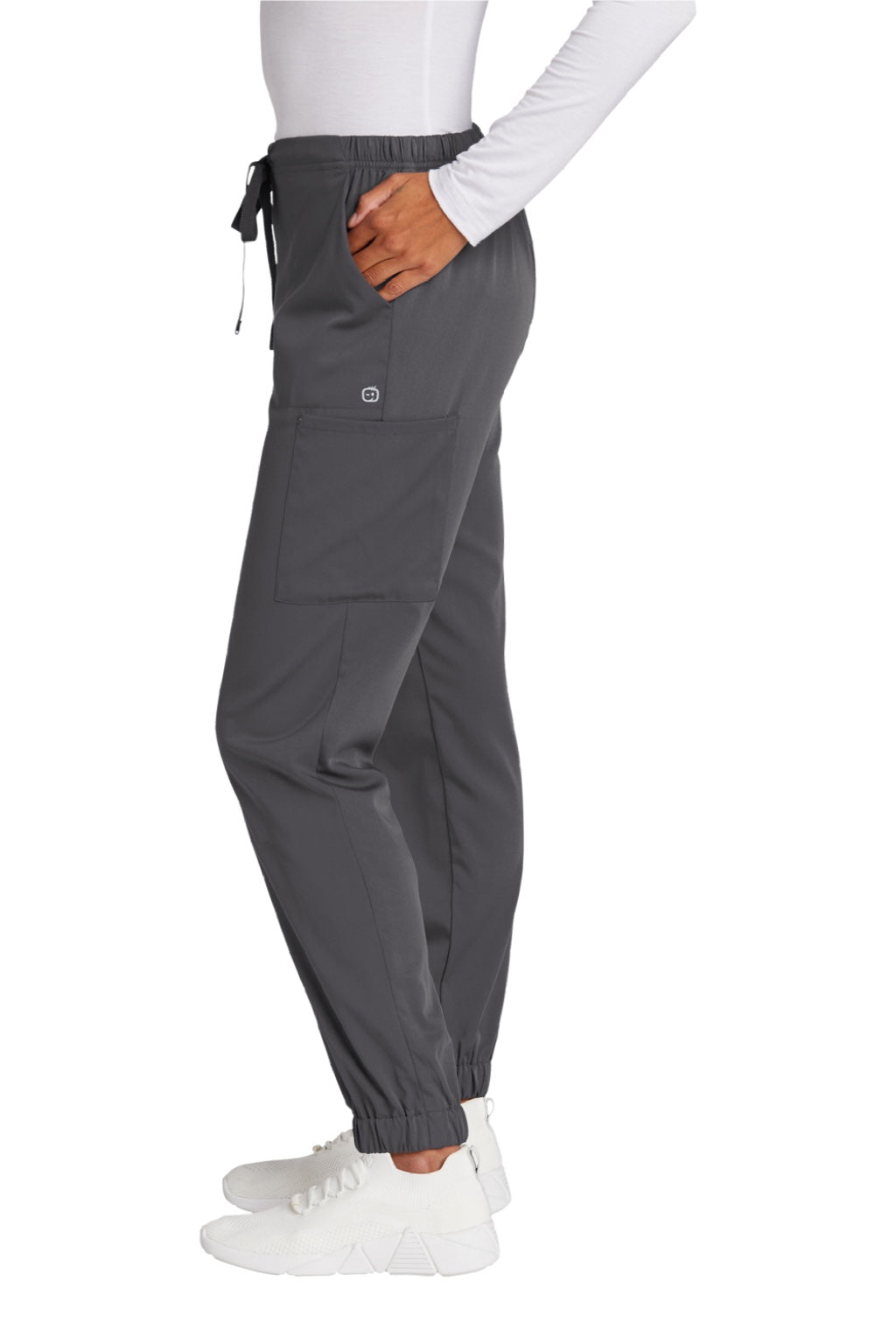 Wonderwink WW4258 Womens Premiere Flex Jogger Pants w/ Pockets Pewter Grey Model Side