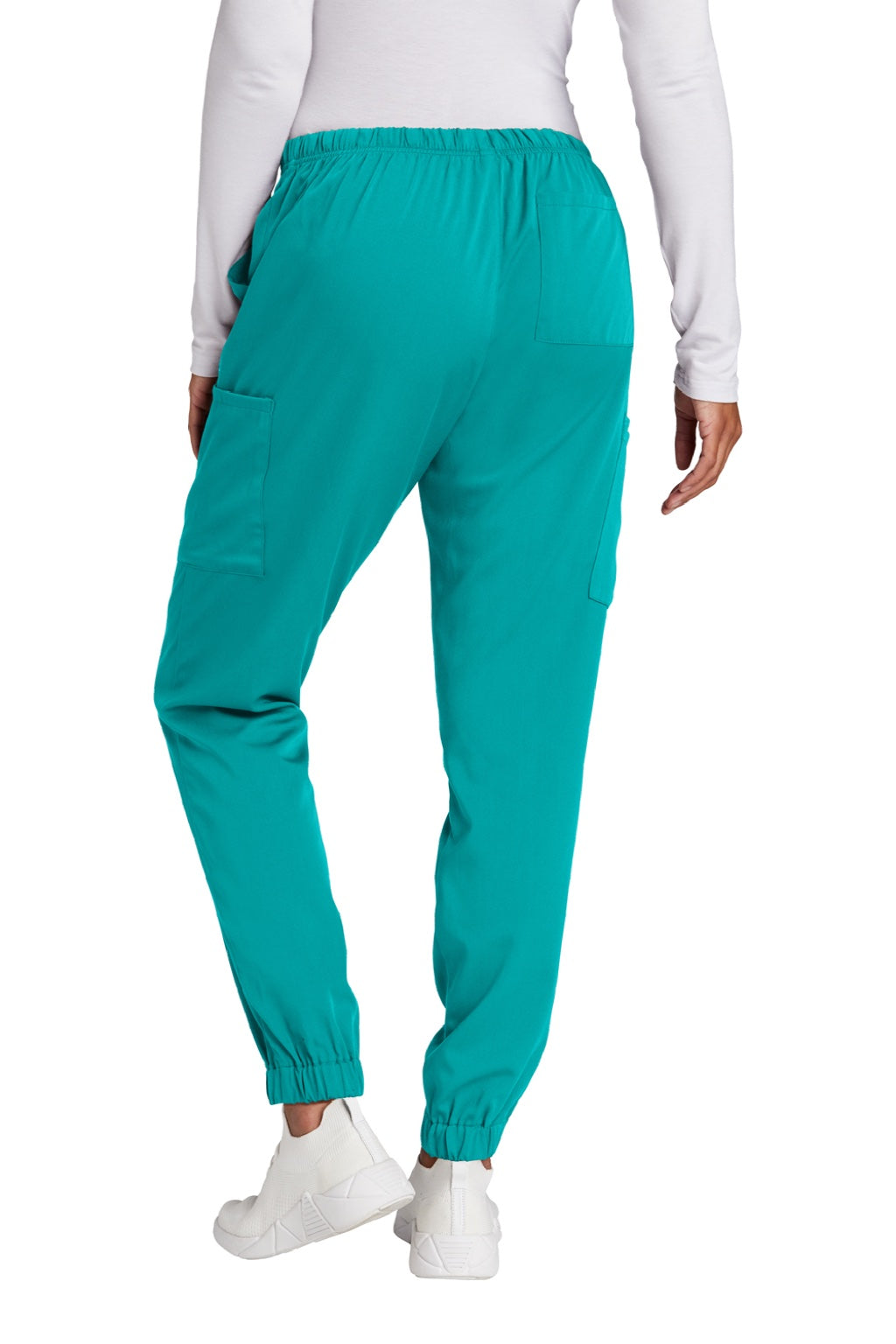 Wonderwink WW4258 Womens Premiere Flex Jogger Pants w/ Pockets Teal Blue Model Back