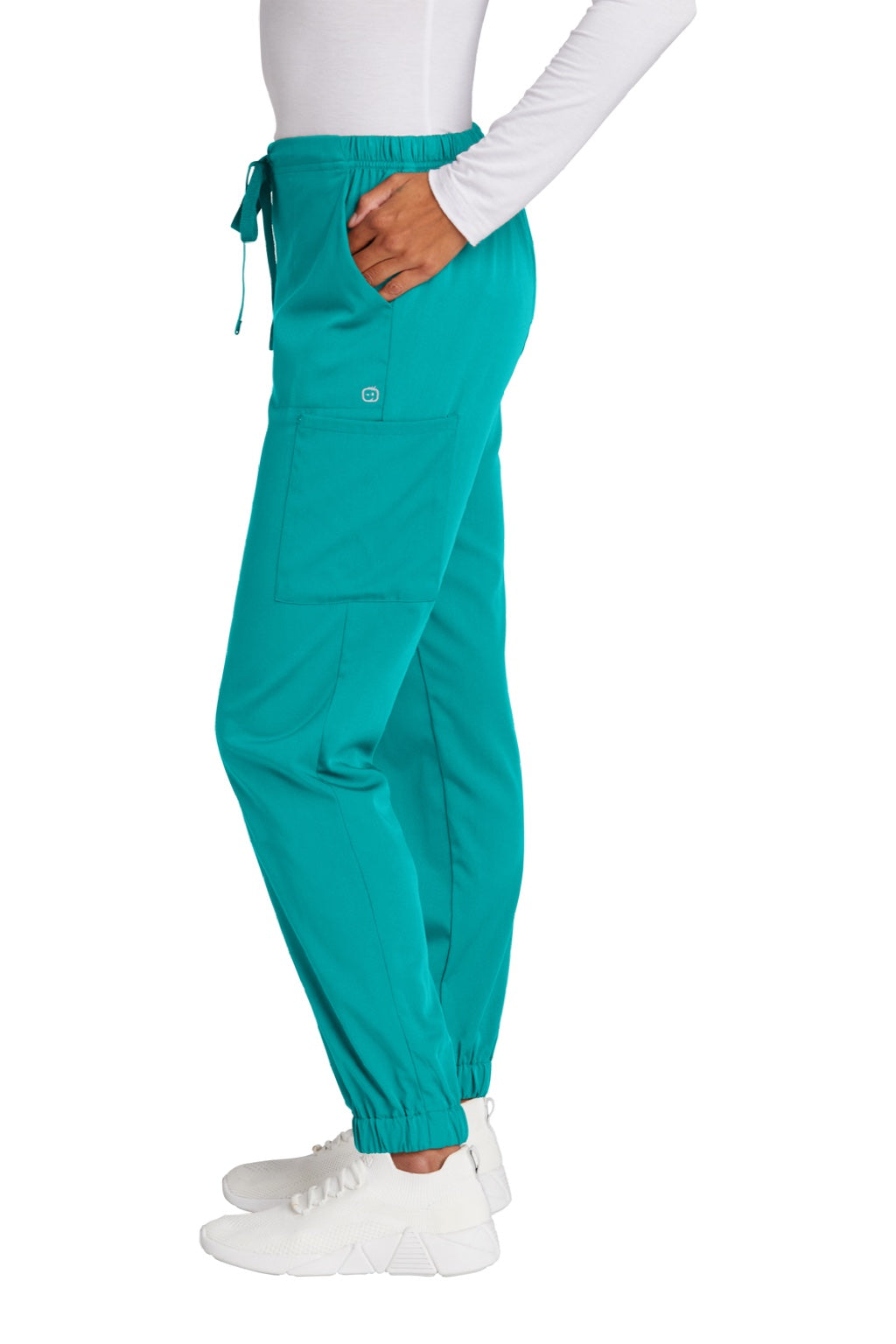 Wonderwink WW4258 Womens Premiere Flex Jogger Pants w/ Pockets Teal Blue Model Side