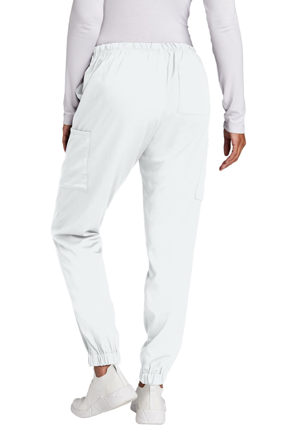 Wonderwink WW4258 Womens Premiere Flex Jogger Pants w/ Pockets White Model Back
