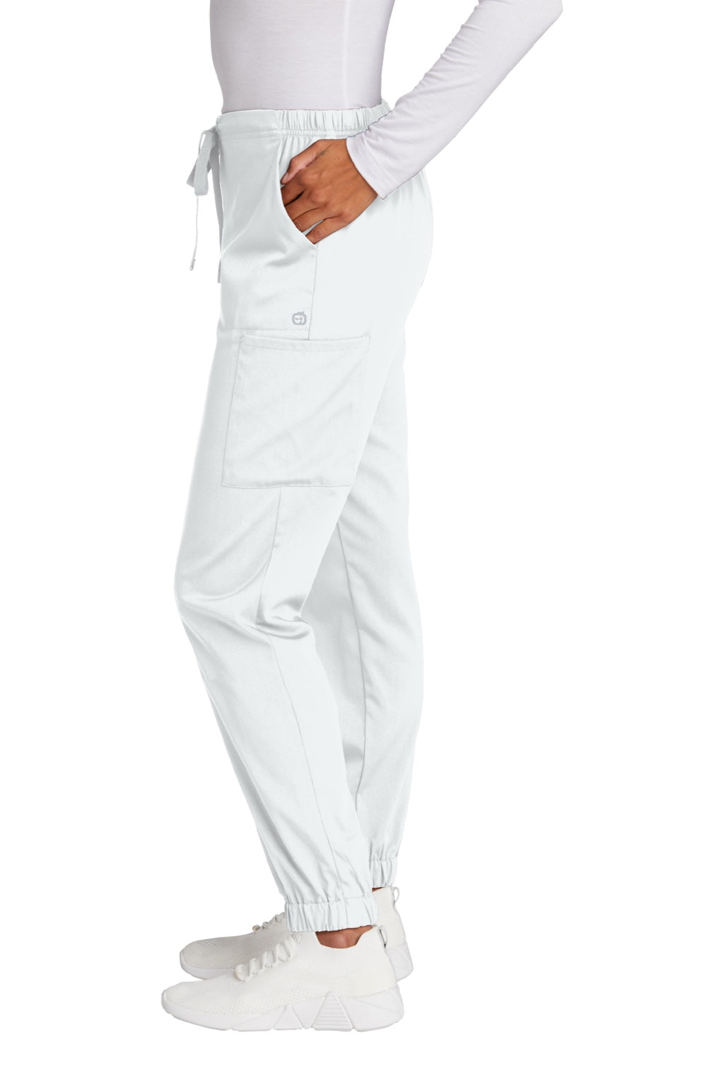 Wonderwink WW4258 Womens Premiere Flex Jogger Pants w/ Pockets White Model Side