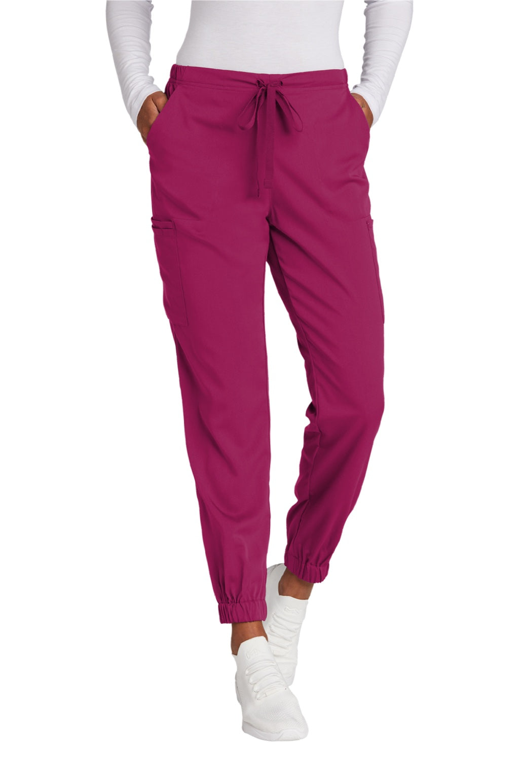 Wonderwink WW4258 Womens Premiere Flex Jogger Pants w/ Pockets Wine Model Front