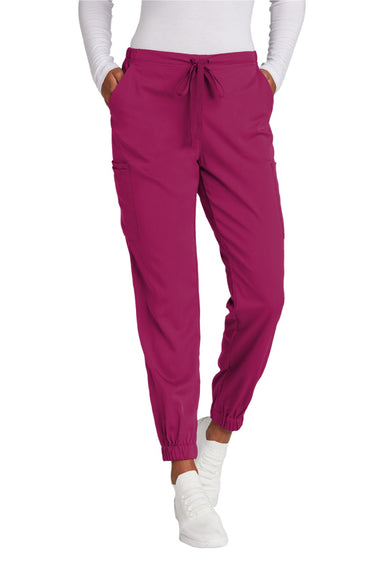 Wonderwink WW4258 Womens Premiere Flex Jogger Pants w/ Pockets Wine Model Front