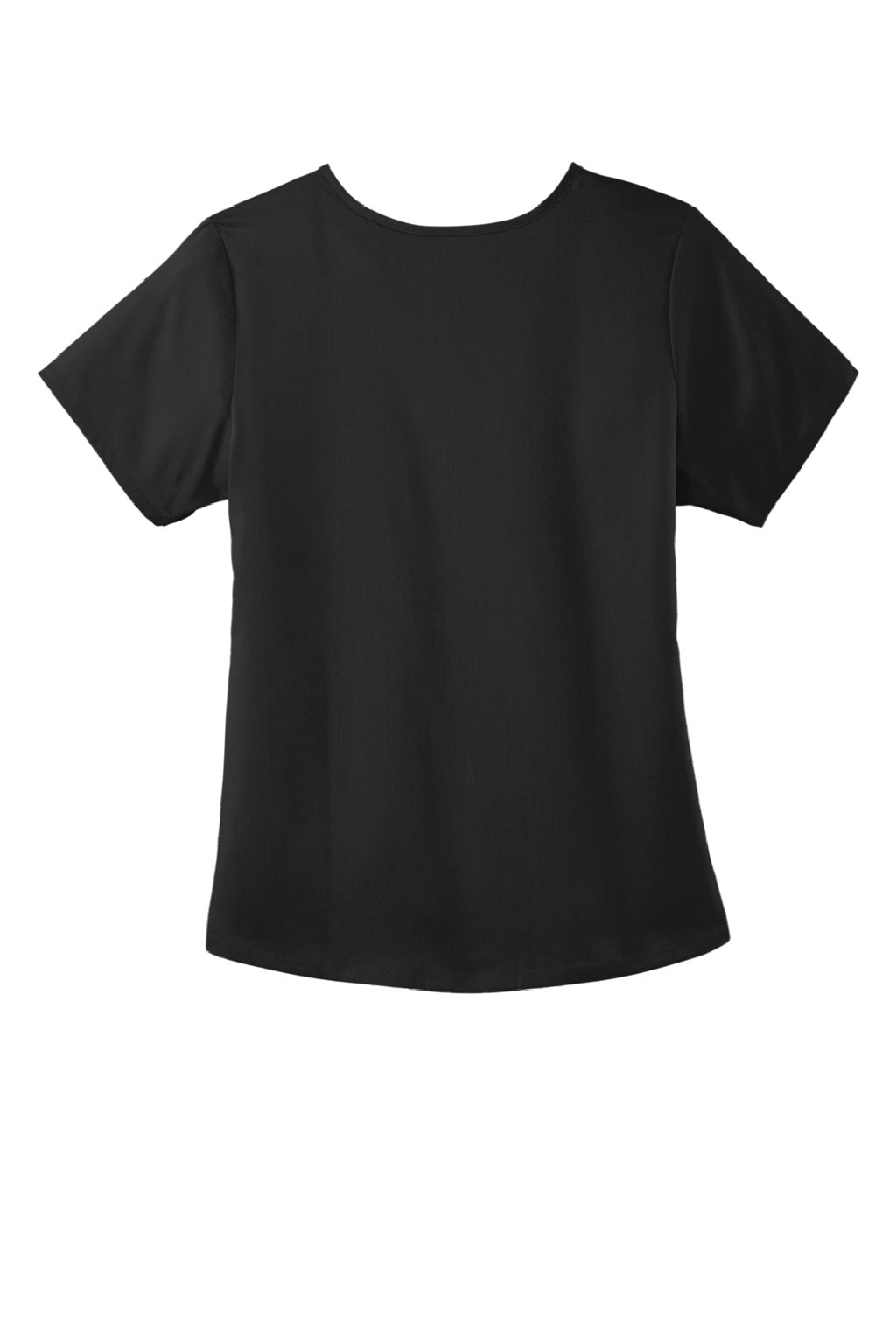 Wonderwink WW4268 Womens Premiere Flex Short Sleeve V-Neck Mock Wrap Shirt w/ Pockets Black Flat Back